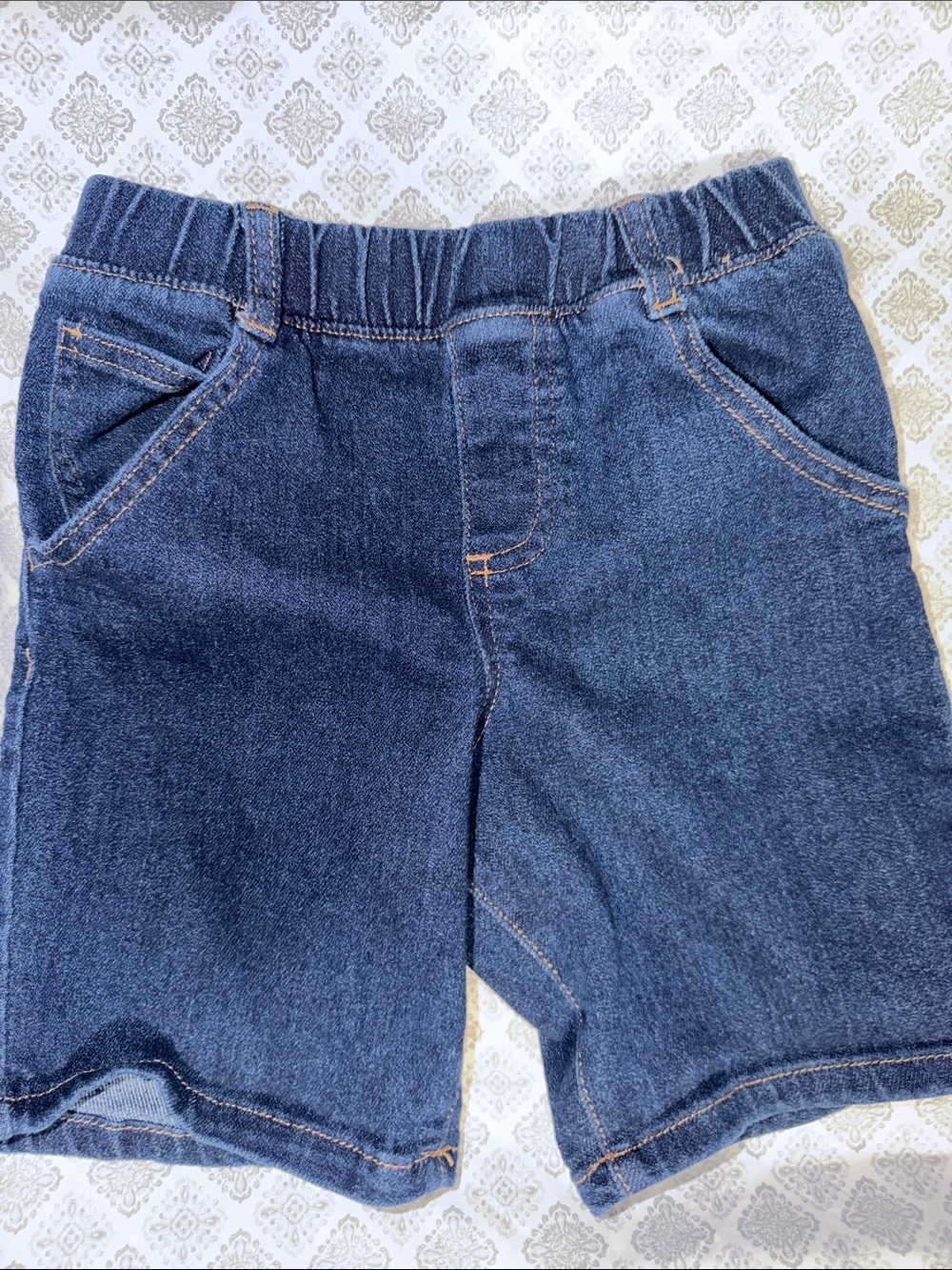 Kids Elastic Waist Denim Shorts - Dark Blue